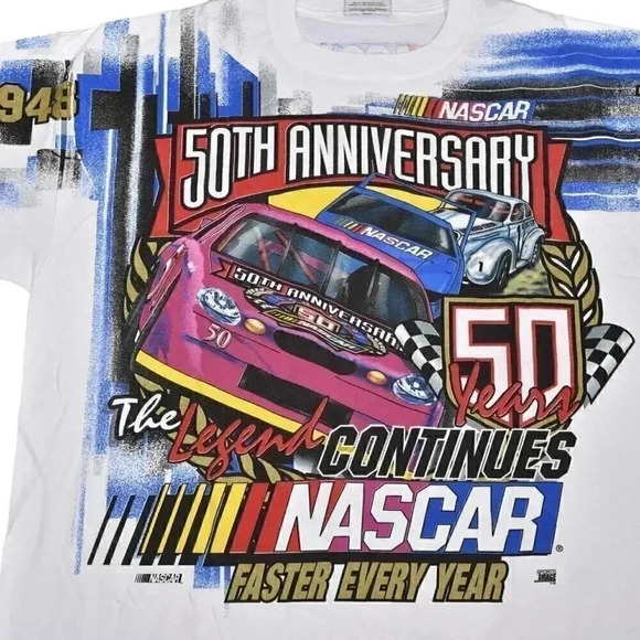 Vintage 1998 Nascar T-Shirt 50th Anniversary The Legend Continues AOP Size XL - Picture 2 of 10